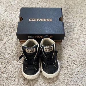 Perfect Condition Converse Black Leather Mid Top Sneakers in size 4